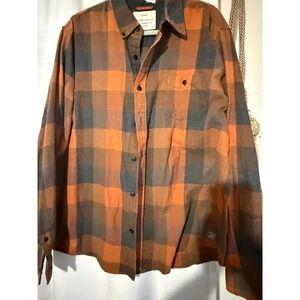 Weatherproof Vintage Mens XL Flannel Shirt Orange Grey Buffalo Plaid Button Down